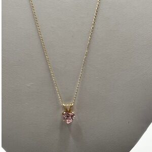 14k Pink CZ 7mm Heart Pendant, 10k- 20" Yellow‎ Gold Chain Necklace